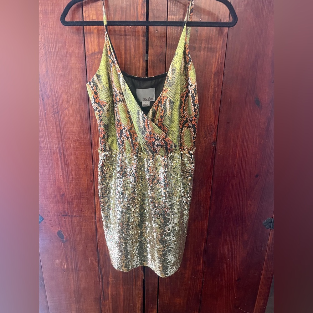 Anthropologie Green and Gold Sequin Dress